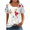 thumbnail image 5 of Enjoytime Short Sleeve Tops for Women Floral Printing Summer Plus Size Shirts Loose Business Casual Work Blouse, 5 of 7