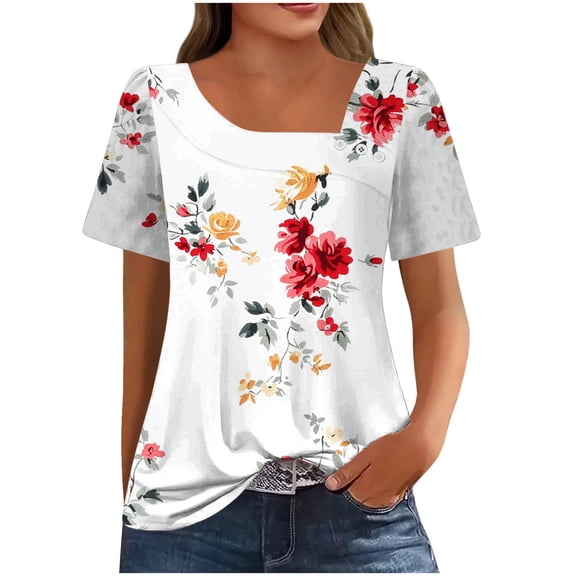 Ichuanyi Womens Summer Tops Casual Short Sleeve Non-Position Printed Button-Down Square Neck Blouses Shirts