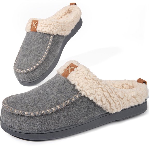LongBay Women's Moccasin House Slippers, Wool-Like Memory Foam House Shoes with Plush Fleece Lining, Slip-On Moc Clogs for Indoor Outdoor