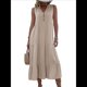 thumbnail image 1 of Vestido Informal para Mujer, Sin Mangas, Cuello en V, Botones, para Playa, con Volantes Escalonados, Falda , Vestidos Midi. Caqui M, 1 of 10