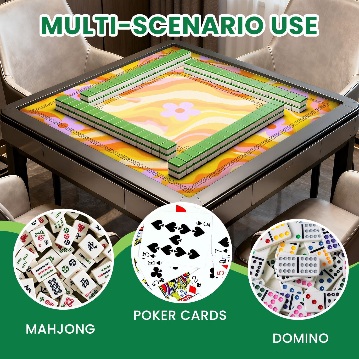 Mahjong Mat 31.5" x 31.5" Psychedelic swirl seamless 60s 70s style liquid groovy Non-Slip Noise Reduction American Mahjong Tiles Table Cover for Dominoes Poker Card Board Games Gift