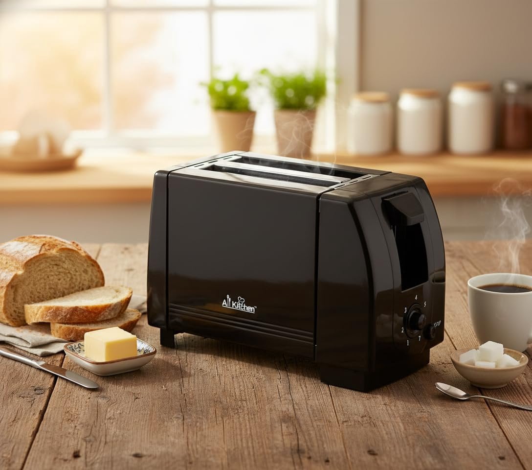 J&V TEXTILES Cool Touch Toaster with 6 Temperature Settings & Extra Wide 1.25" Slots for Bagels, Waffles, Specialty Breads, Puff Pastry, Snacks, ETL Certified, 2 Slices Black