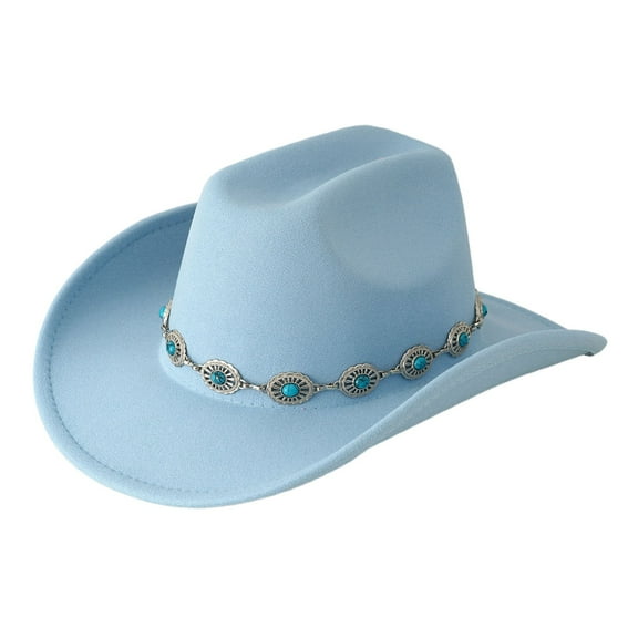 HJYCHN Western Cowboy Hat Turquoise Bohemian Wide Brim Design Party Hat With Chain For Men And Women Fashionable Unisex Accessory Blue One Size