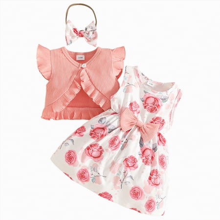mgoYE Newborn Baby Girl Flower Dress Toddler Boho Dress Princess Wedding Birthday Party Dresses for Girls(Red 18-24 Months)