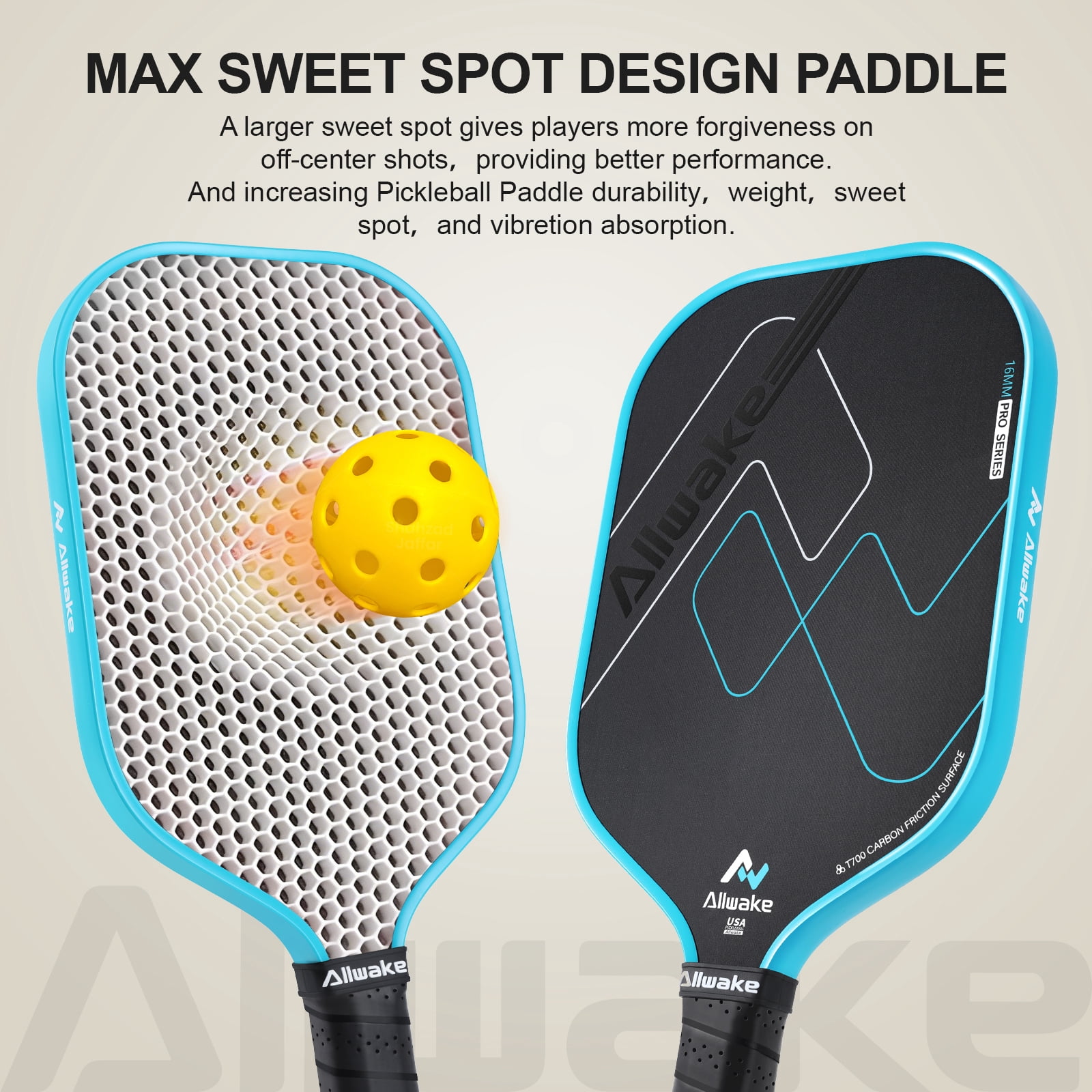ALLWAKE Pickleball Paddles, Multi-Layer T700 Textured Carbon Fiber Pickleball Paddle, USAPA Approved Pickle Ball Paddle, Strong Power and Spin Surface
