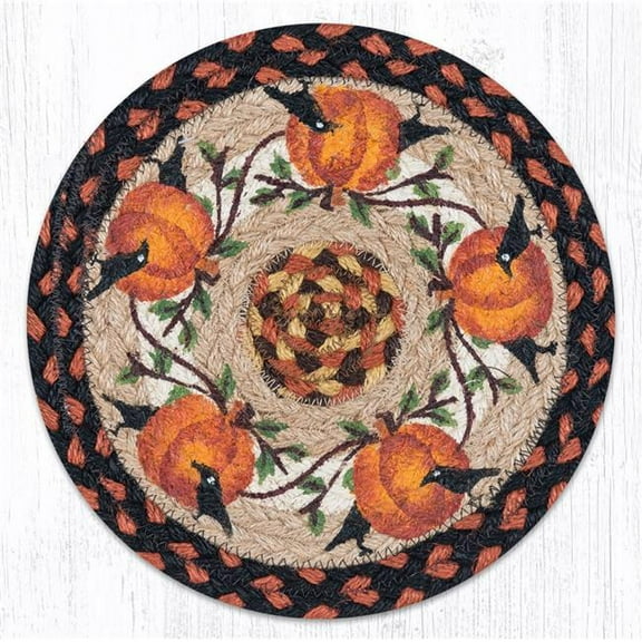 Capitol Importing 80-222PC 10 x 10 in. Jute Round Pumpkin Crow Printed Trivet