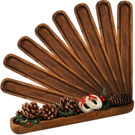 8 Set Small Wooden Dough Bowls 12 x 1.8 x 1 Inch Rustic Wood Long Tray Decorative Long Wooden Bowl Accessories Wood Bowl Decor for Home Table Centerpiece Display Decoration