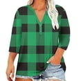 thumbnail image 3 of HVOBTTY Women's Plus Size Plaid Plus Size Button V Neck 3/4 Sleeve T Shirt Casual Fashion Lightweight Soft Tops Green, XXXXXL, 3 of 5