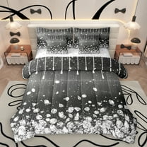 Homewish Geometric Ombre Stripes 7-Piece Twin Bedding Sets,Chic Silver Diamond Bedding Comforter Set,Dreamy Black Silver Sheet Sets For Girl Teens,Luxury Bedroom Decor