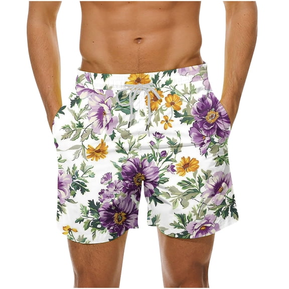 Guluxicc Men's Swim Trunks Drawstring Elastic Waist Swimwear Shorts Regular Fit Print Summer Casual Swim Board Shorts
