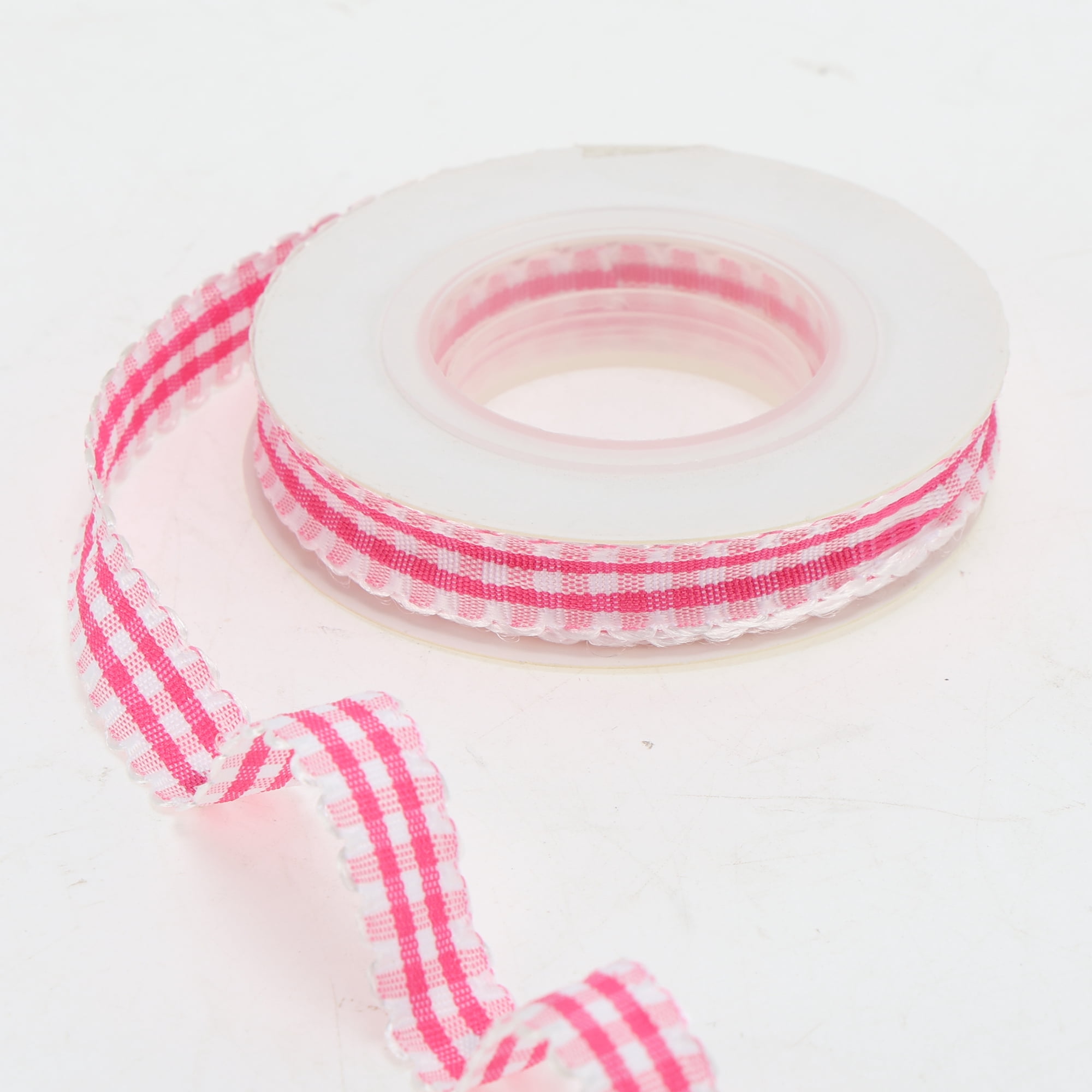 Unique Bargains 1pc 0.39"x29.53' Plaid Gift Ribbon for Crafting Rose Red