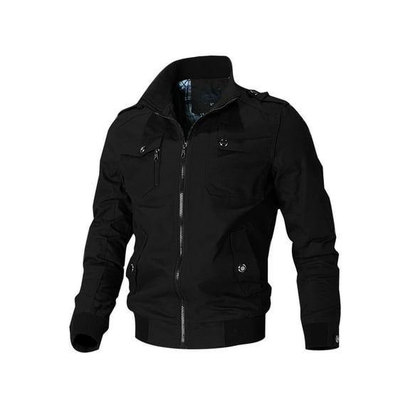 Capreze Men Cargo Bomber Jackets Casual Solid Color Outwear Fall Coat Stand Collar Military Jacket Black 2XL