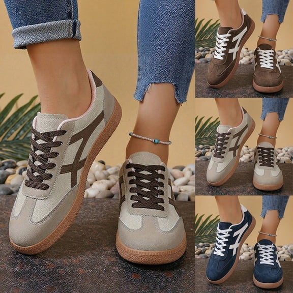 TrendOFT Fashion Sneakers for Women Non Work Shoes Comfortable Casual Tennis Sneakers Woman's Breathable Office Shoes Beige 36