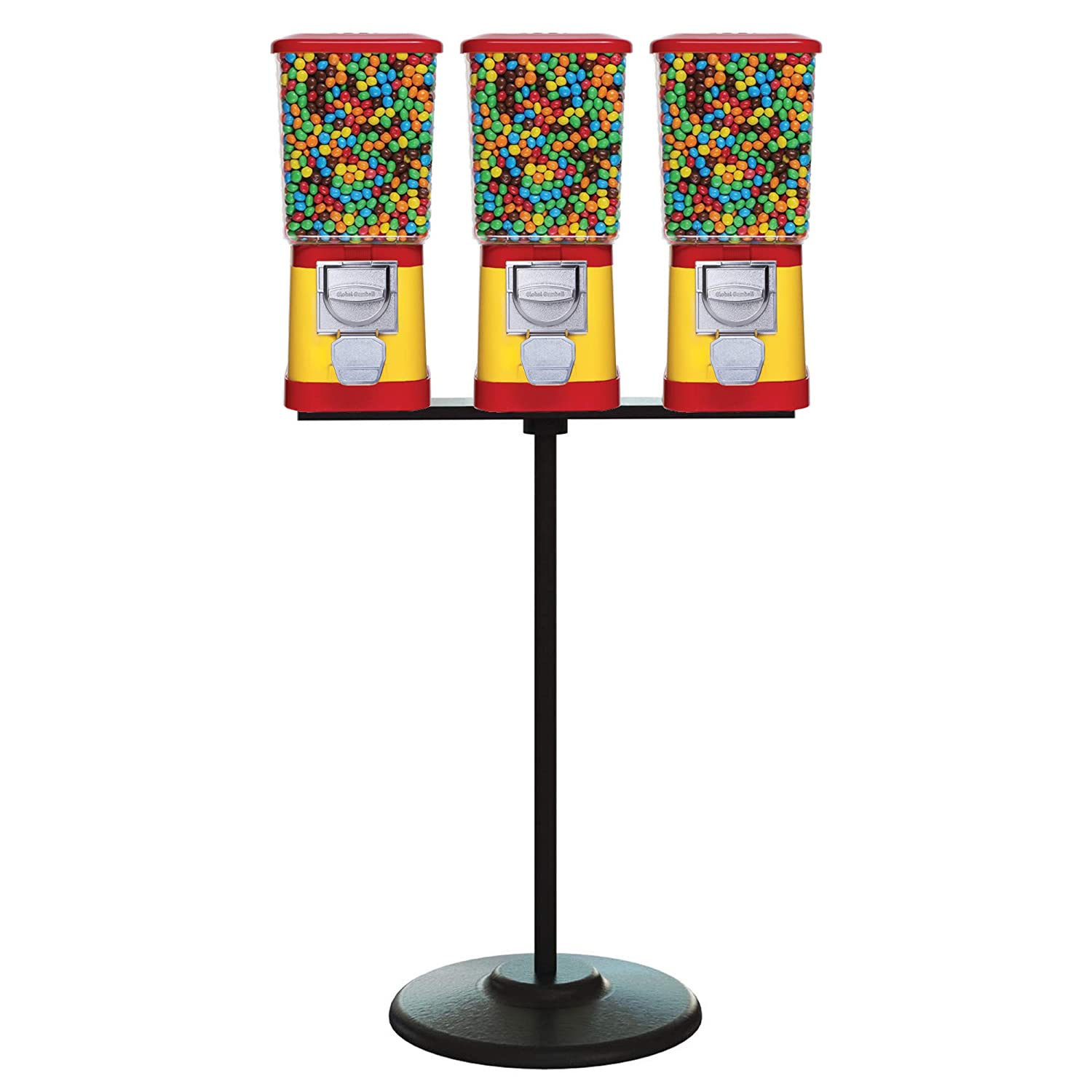 Candy Dispenser 3 Red and Yellow Candy Vending Machines With Stand