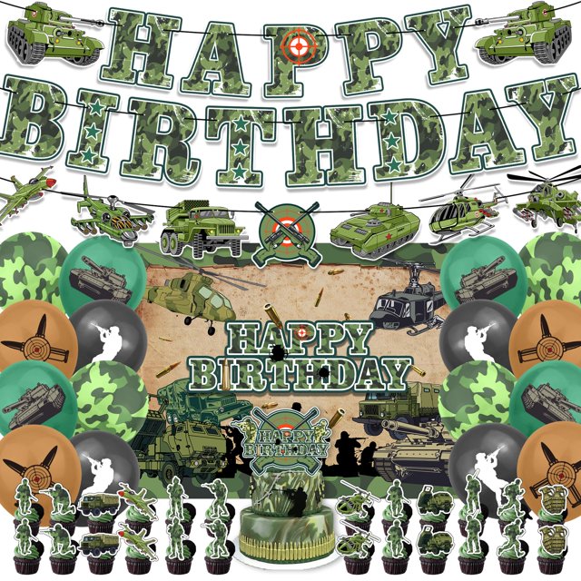 Decoraciones para fiesta de cumpleaños temática militar ZEQICALF, 43 piezas