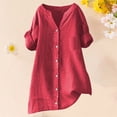 thumbnail image 4 of T Shirts For Women Red Womens Tops Fashion Loose Button Stand Solid Color Sleeve Collar Casual Pocke Summer Tops, 4 of 7
