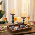 thumbnail image 4 of Nuptio Farmhouse Candle Holders for Pillar Candles， Rustic Wooden Pillar Candles Holder Set of 3 Tall Table Centerpiece Decor Fireplace Mantle（Black）, 4 of 10