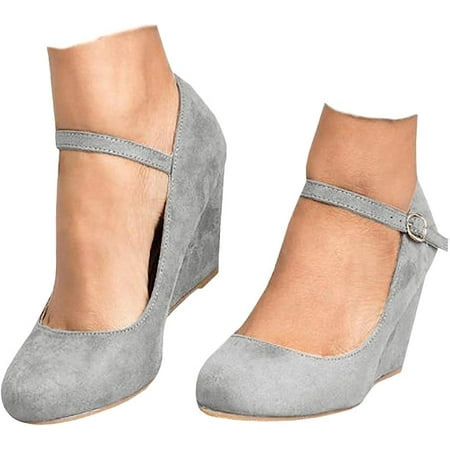

Womens Wedge Shoes Mary Jane Pumps Ankle Strap High Heel Round Toe Office Work Dress Shoes