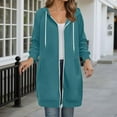 thumbnail image 4 of Long Hoodies for Women 2025 Fall Winter Long Sleeve Plain Zip Up Hooded Sweatshirt with Pockets Cardigan Jacket Coat, 4 of 5