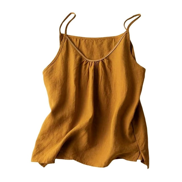 Women Summer Suspenders Vest Linen Solid Color Breathable Literary Retro Outdoor Wear