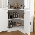 thumbnail image 4 of KULAGAGA Tall L-Shaped Corner Bookshelf with 5 Storage Shelves & 2 Glass Doors, Wooden Display Storage Cabinet for Home Office, Living Room, White, 4 of 7