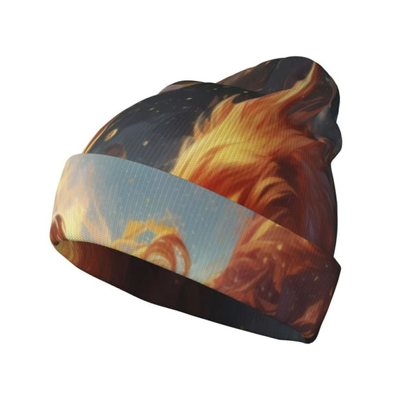 Easygdp Red And Gray Flame Fox Winter Beanie for Men Women Beanie Knit Hat Cuffed Cap Beanie Knit Chunky Snow Cap