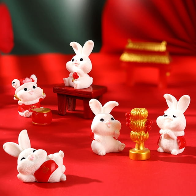2/3Pcs Rabbit Figures Vive Expression Décorative Résine Miniature Mignon Chinois Nouvel An Lapin Zodiaque Ornements pour le Bureau