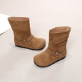 thumbnail image 5 of WAVSUF Girls Fleece Wide Width Boots Round Toe Soft Sole Anti Slip Fall Daily Mid Calf Boots Brown Size 2T, 5 of 9
