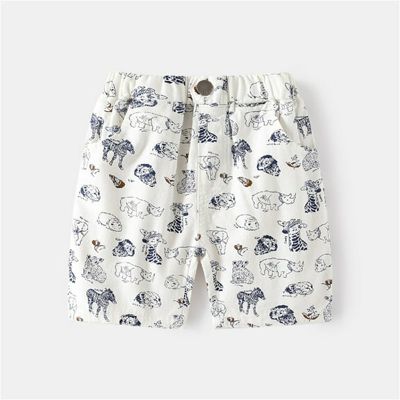 Spazoro Toddler Boys Girls Shorts, with Pockets Elastic Waist Printed Summer Casual Shorts for Boys White Size 4 T