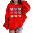 thumbnail image 2 of Red Girls Graphic Hoodie with Colorful Hearts Print | Oversized Pullover Casual Sweatshirt for Kids & Youth 4-14 Years,Size 9 T, 2 of 8