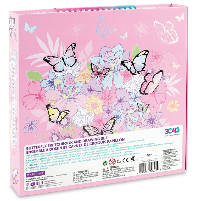 Butterflight Drawing Book for Kids-sparkly cover for pen-drawing-coloring  9x12 i