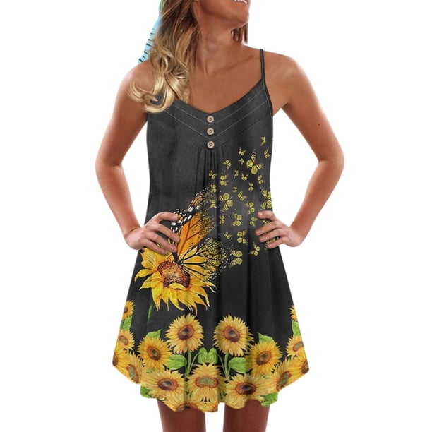 Elegantes vestidos de mujer Verano Impresión Casual Con cuello en V Sin mangas Mini vestido de vacaciones OAVQHLG3B Store lin121212