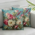 thumbnail image 3 of Pink Roses Romantic Throw Pillow Cover Cabbage Roses Aqua Velvet Pillow Cases Chinoiserie Cushion Cover Farmhouse Pillow Covers Home Decor for Bedroom Living Room Sofa, 3 of 7
