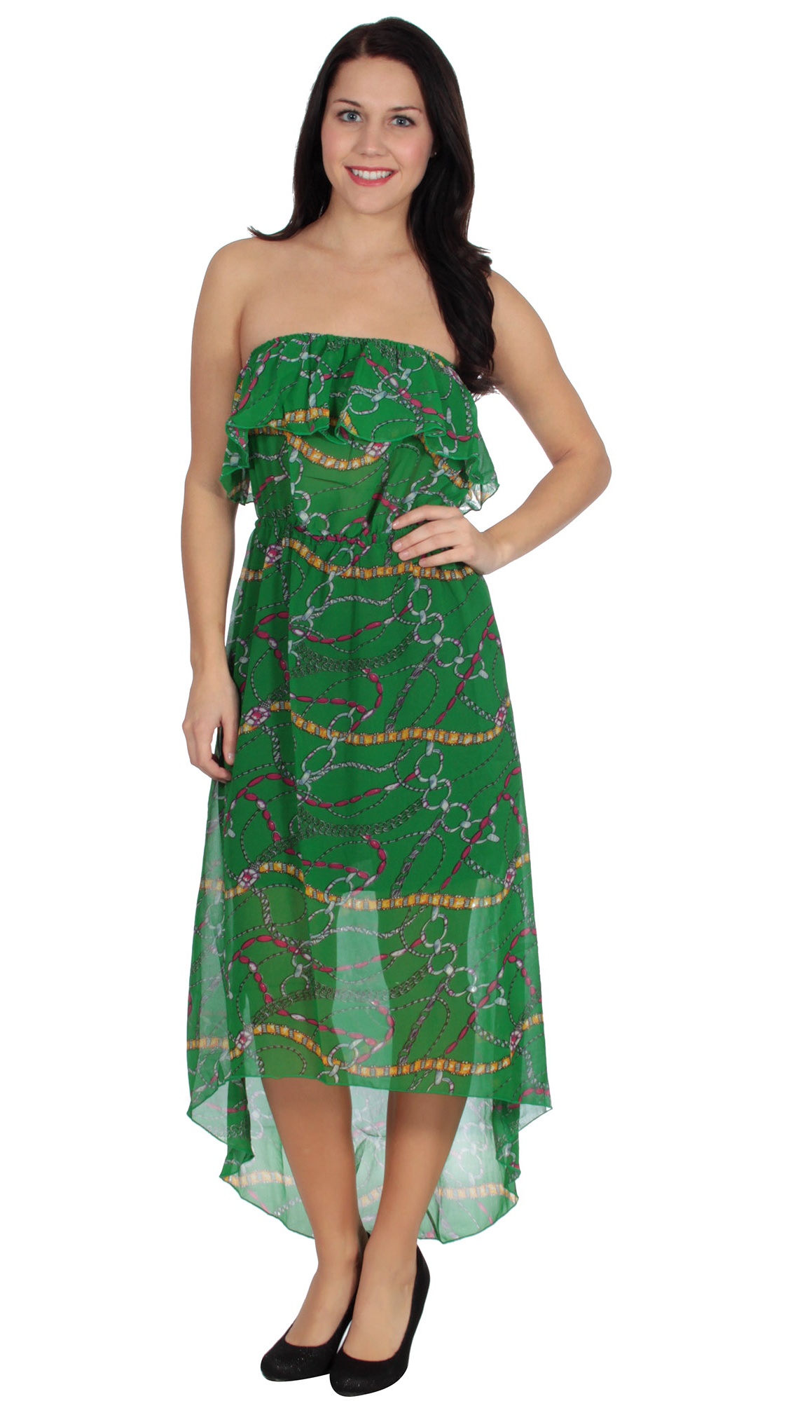 Simplicity Women Ruffle Hem Maxi Strapless Shoulder Summer Evening