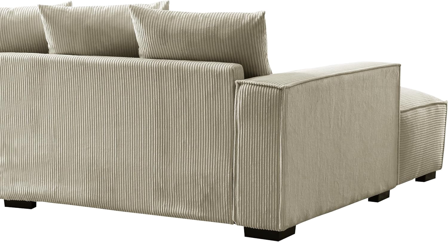 106.7-Inch L Shaped Loveseat and Chaise, Luxe Large Two-Piece Right Facing Sectional Sofa for Living Room,Upholstered with Corduroy Fabric, Right Facing, Ivory