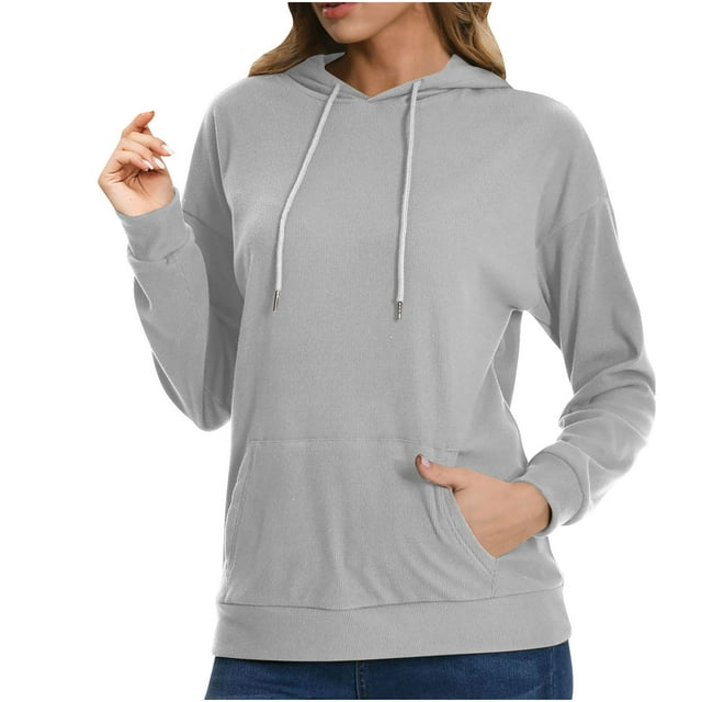 Swstbby Liquidation d'Automne! Hauts d'Automne pour Femmes Grande Taille, Chandail à Capuche à Manches Longues Col Rond Couleur Unie Gris G