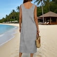 thumbnail image 6 of CHGBMOK Women Tank Dresses V Neck Sleeveless A-line Dress Solid Linen Loose Casual Maxi Dress with Pockets, 6 of 8