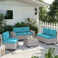thumbnail image 3 of Sweecci 6 Piece Outdoor Patio Furniture Set, Ergonomic Wicker Patio Sectional Sofa with Stable Feet, 4" Cushions Conversation Set with Wood Table for Backyard Garden Deck,Turquoise, 3 of 7