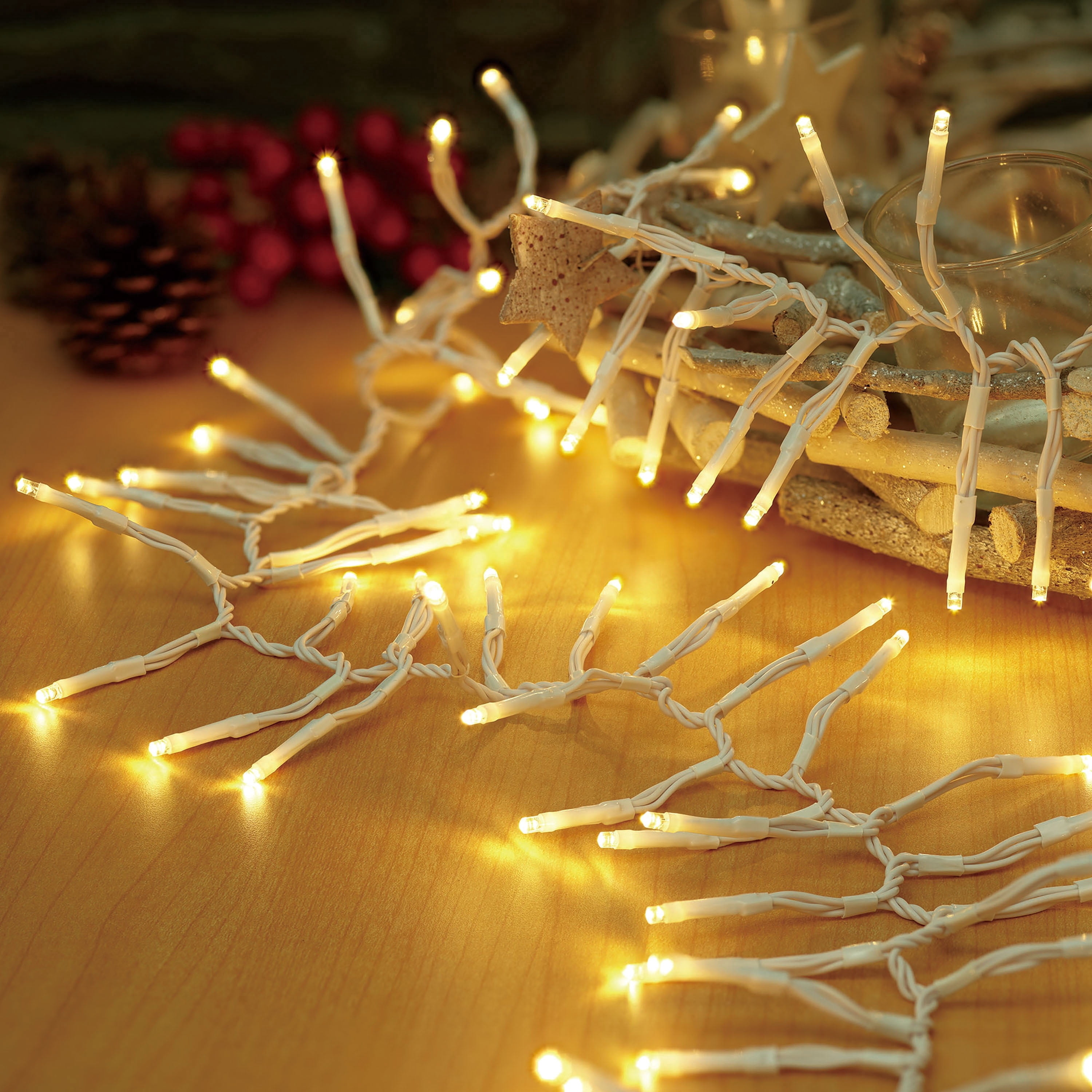 Indoor/Outdoor 200-Count LED 8-Function Micro Christmas Garland Lights, Warm White, White Wire, 9', by Holiday Time