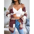 thumbnail image 4 of Women'S Striped Long Sleeve Open Front Knit Cardigan Casual Pullover Sweater Wine Red M, 4 of 8