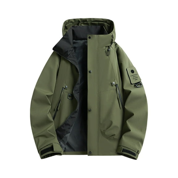 WTOBBY Men's Waterproof Breathable Hooded Jacket for Outdoor Sports - Windproof, Quick-Drying, Perfect for Hiking, Climbing, Fishing, and Hunting,Army Green L