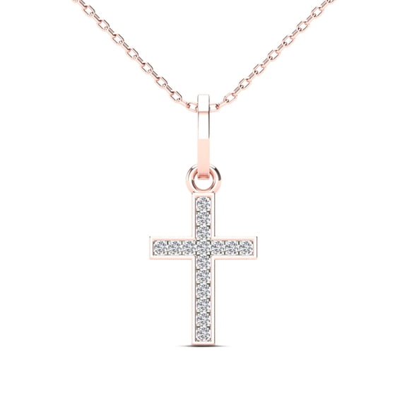 aaXia 14K Rose Gold 1/20ct. TDW Diamond Petite Cross Pendant Necklace