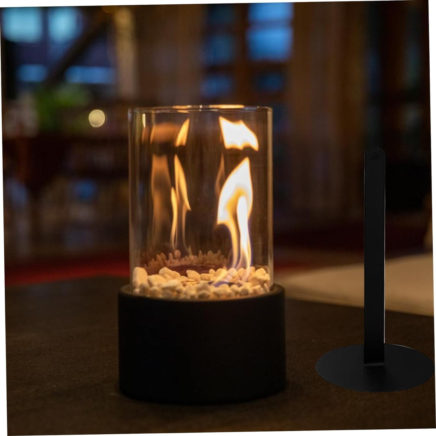 Mini Foyer De Table Rectangulaire – Acier Inoxydable, Verre Coupe-vent – Sans Fumée, Portable – Décoration Chauffante Pour Intérieur Ou Terrasse - 3