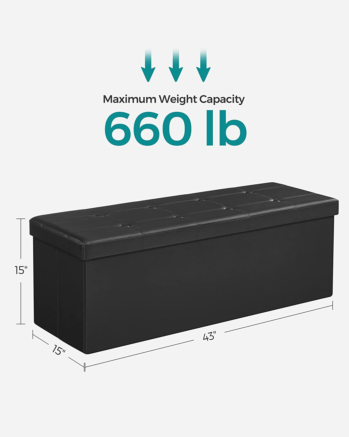 Songmics 43" Storage Ottoman Bench, Black Faux Leather photo 4