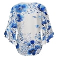 thumbnail image 6 of Blue FlowerWatercolor Women's V-Neck Blouse With 3/4 Ruffled Bell Sleeves Casual Top Ladies Blouses, 6 of 7
