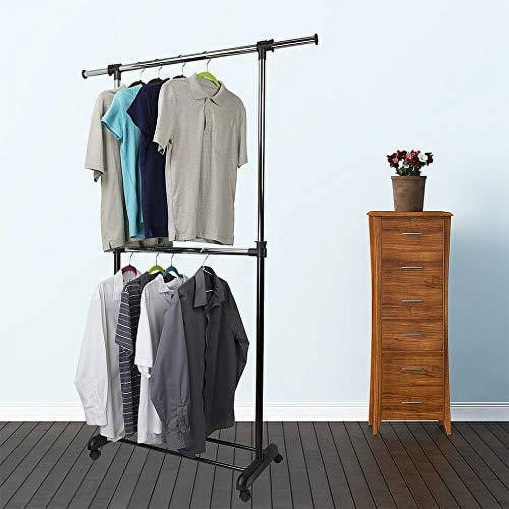 Real Living Matte Black 2-Tier Rolling 4-Wheel Garment Rack