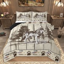 Homewish Safari Wolf 2pcs Bedding Comforter Set for Teens Boys Girls,Jungle Animal Twin Comforter Sets,Retro Rustic Cabin Breathable Bedding Set,Microfiber Bedroom Decor,Reversible