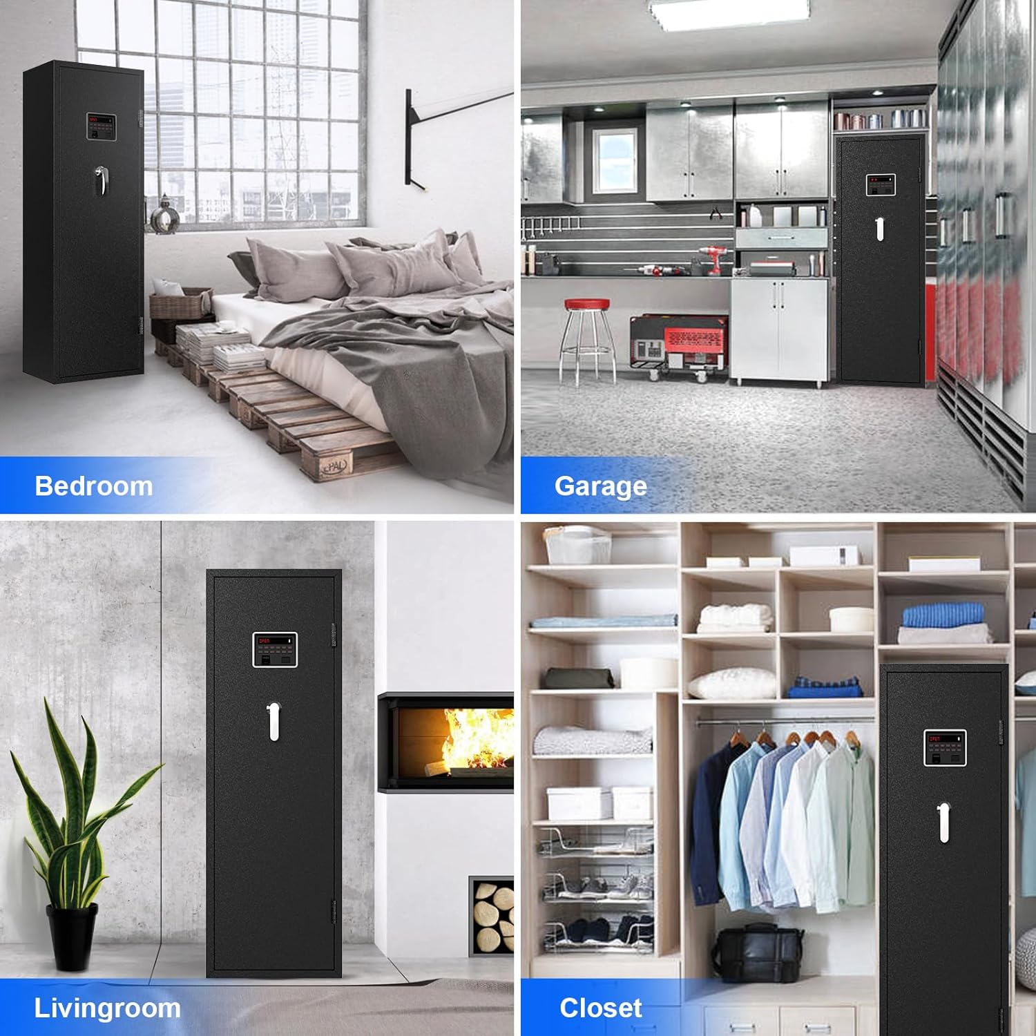 EMAXEE 7-8 Biometric Gun Safe , Large Gun Safes for Home  and Pistols with Upgraded Control Panel and LED Light, Quick Access Fingerprint Gun Cabinet with Removable Shelf and Gun Racks…