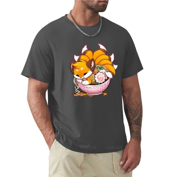 Kitsune Udon-Camiseta de verano para hombre camisa de gran tamaño en blanco y negro 2 0
