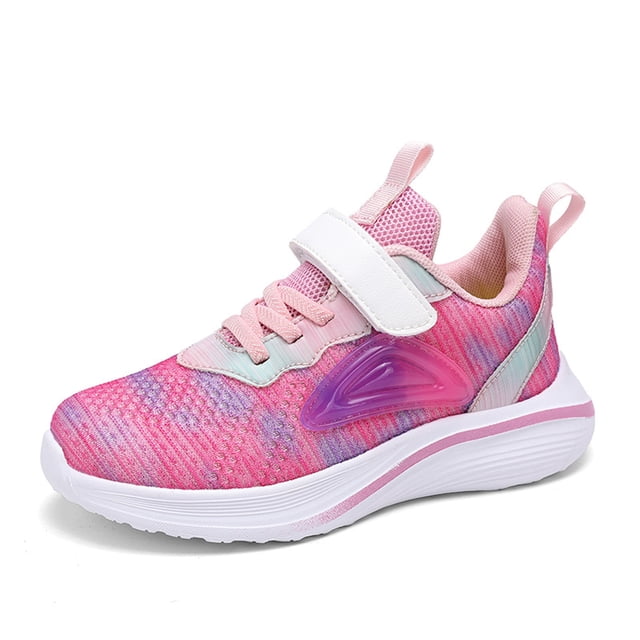 FAOWME Chaussures de Course Décontractées Confortables à Lacets en Maille pour Enfants Rose Vif 8-9 Ans
